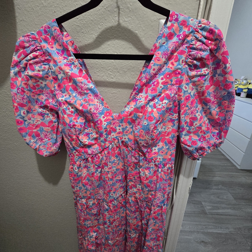 Lilly Pulitzer Pink and Blue Floral Midi Dress